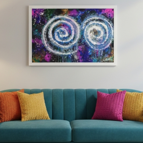 Hand Crafted Other - HANDCRAFTED Abstract Painting HANDMADE Artwork HANDPAINTED Wall Art Decor Framed